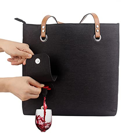 Shareed Wine Tote With Drink Dispenser - Portable Carry-On Fade-Resistant Shoulder Bag For Beach, Travel, Picnic, Camping For Wine Lovers