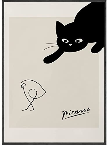 AIVYNA Pablo Picasso Poster Schwarze Katze Mit Vogel Linie Leinwand GemäLde Ausstellung Wand Bilder Picasso Kunstdrucke Picasso Bilder Wohnkultur Rahmenlos 30×40cm
