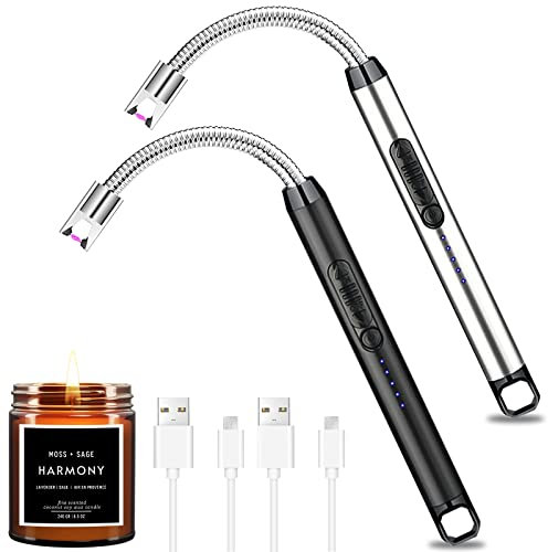Tonsooze Encendedor Electrico 2 Piezas Paquetes Encendedor Velas, Mechero Electrico USB Recargable Largo Antiviento 360 Flexible Mecheros ara Cocina de Gas Velas Aromáticas Chimenea Barbacoa Camping