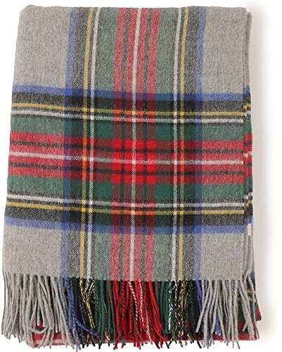 VRBFF Manta escocesa de lana escocesa, manta de tartán grande de lana pura, multiusos, 75 x 55 pulgadas, tamaño de 190 x 140 cm, 5 colors a elegir (gris)