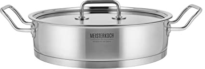 Meisterkoch Servierpfanne Bratpfanne 32 cm Induktion, Antihaft | Pfanne aus Edelstahl mit Antihaft-Beschichtung, Glasdeckel | Induktionsfähig