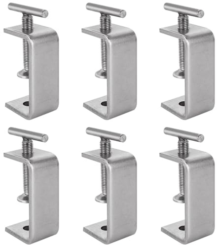 FVIEXE 6PCS 2 1/2 Inch C Clamps, Heavy Duty 304 Stainless Steel C Clamp Small with Stable Wide Jaw Opening & I Beam Design, Desk Woodworking Clamp Tiger Clamp, Clamping Range 15-60mm