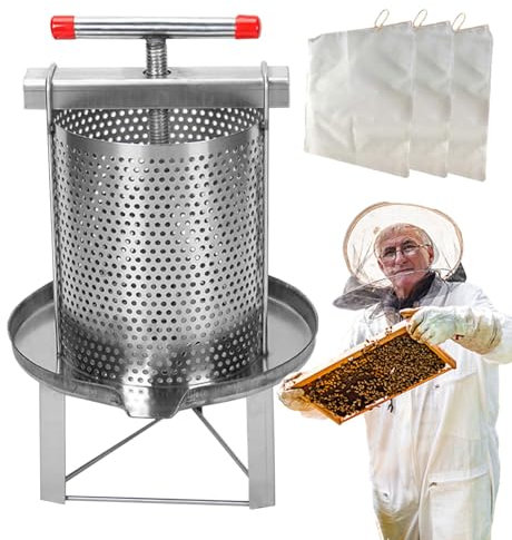 Tsuchiya Bienenhonig-Extraktor - Rostfreies, gleichmäßiges Honigsieb aus Edelstahl mit 3 Honigfiltern,Manuelle Honigpresse für den Haushalt für WAC, Honig, Obst, Wein, Honigbienenzubehör