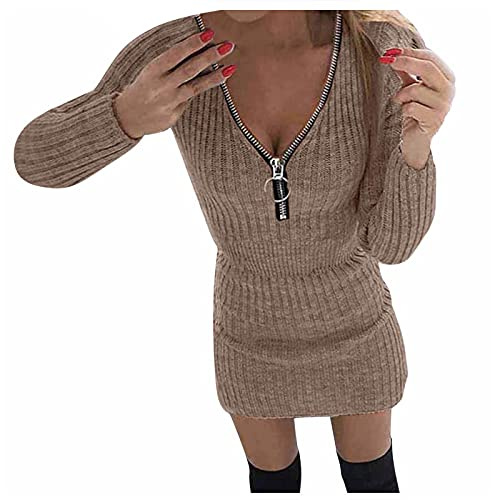 Vestido de otoño para mujer sexy de manga larga con escote en V, vestidos tipo jersey de punto con cremallera e hilera de botones, vestido ceñido al cuerpo, vestido tubo negro blanco, vestido cruzado