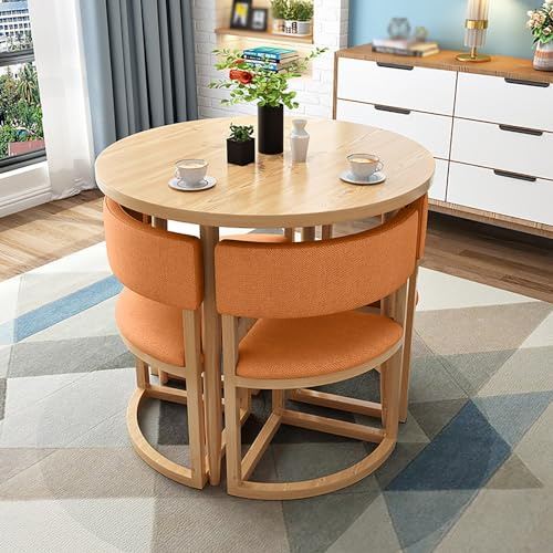 Tavolo Rotondo Moderno da Pranzo e Conferenza, 80 cm, per Sala da Pranzo e Cucina, con 4 Sedie