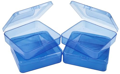 Goodma 4 Stück Square Leere Mini-Aufbewahrungsbox für Kunststoff-Organizer-Aufbewahrungsboxen mit Klappdeckeln für kleine Gegenstände und andere Bastelprojekte (Blau, 125 x 125 x 35 mm)
