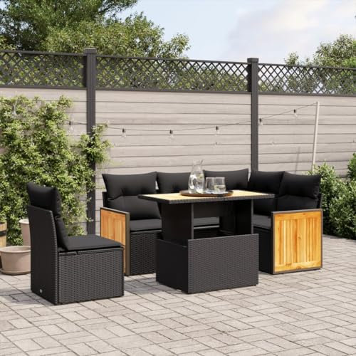 SECOLI Polyrattan Lounge Gartenlounge Set Gartenmöbel Wetterfest Garten Sofa Set Balkonlounge Set Sitzgruppe Lounge Sofagarnitur mit Verstellbare Tischplatte-Schwarz-6-tlg-4