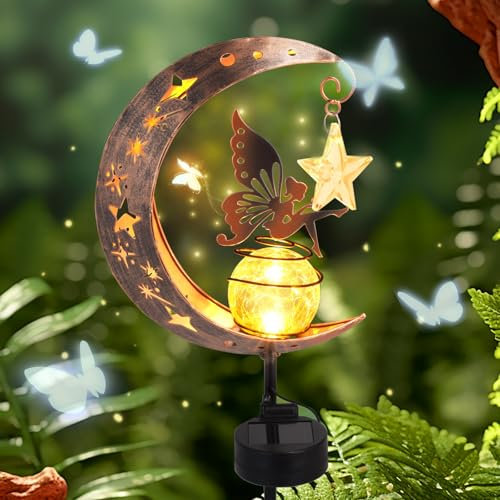 Txmyxgs Solar Fairy Lights, Solar Lamp Garden Ornaments Outdoor Moon Solar LED Lights, Bronze, Stainless Steel, Glass, Energy Class A