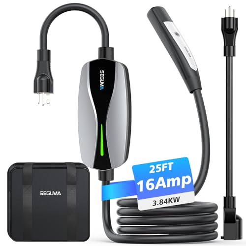 Portable Level 1/2 EV Charger for Tesla, 16Amp NACS Car Charger with 110V-240V, 25FT Extension Cable, NEMA 6-20 Plug, NEMA 5-15 Adapter, Home Mobile Wall Connector EV Charging Station for Tesla Cars