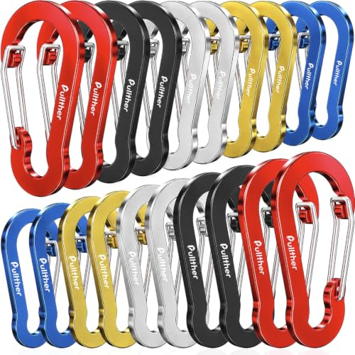pullther 20 Pcs Carabiner Clips, 50mm/1.96'' Small Carabiner Keyring Clips | Mini Aluminum D-Ring Key Chain Carabiners for Outdoor Sports, Hiking, Camping, Fishing