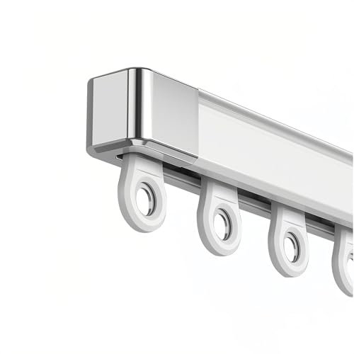 Gardinenschiene, Deckenvorhangschienen, Vorhangschienen aus Aluminium, 1-Läufig Gardinenschiene, GeräUschlose Umlenkrolle, Deckenhalterung Gardinenhaken Zubehör für Vorhangschienensystem(Gold,0.75m/2.