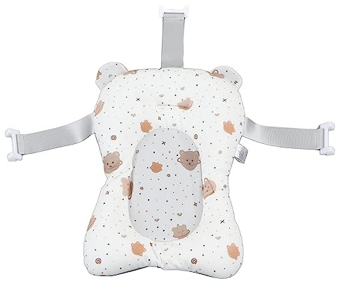 Baby Badematte, 50 X 34 cm, 19,7 X 13,4 Zoll Baby Badematte, Baby Badematte mit Gepolstertem Kissen, rutschfeste Badematte, Duschmatten für Wannenkinder (White)