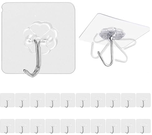 Crochet Adhésif, 20 Pièces Crochets Auto-adhésifs Transparent, 10 kg (max) Crochets Résistants pour Accroche Salle de Bain, Cuisine, Plafond, Accrocher, Mural, Porte, Peignoirs, Porte Serviette