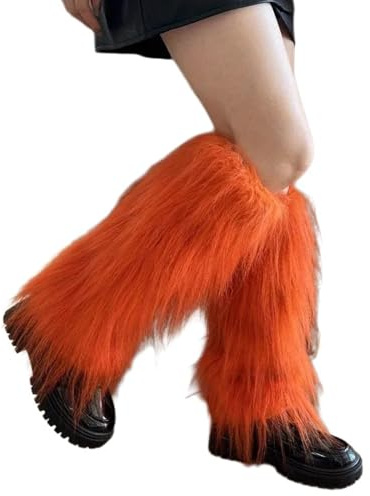 Watreketal Beinstulpen, Plüsch-Beinstulpen für Damen, gemütliche Winterstiefelaufsätze, Manschetten, ästhetisch, Punk, bunte Beinbedeckungen, Gamaschen, Streetwear, Orange, 15.75in