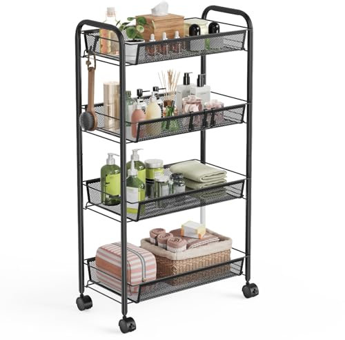 WELDUN carrito de almacenamiento de 4 niveles, rodante y móvil para dormitorio, cocina, baño y sala