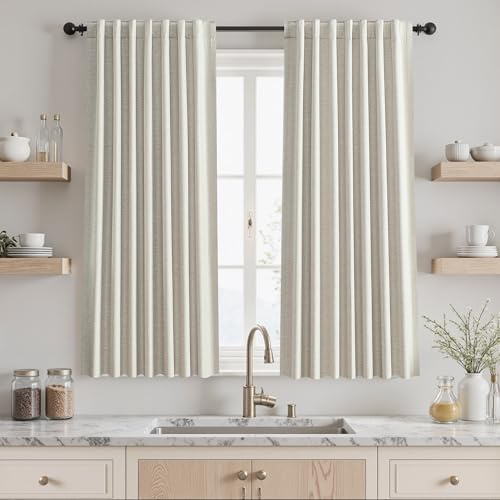 UHITECH Living Room Blackout Curtains 54 Inches Long Black Out Curtains for Bedroom Window Curtains & Drapes Thermal Curtains Room Darkening Curtains Back Tab/Rod Pocket Linen Short Blackout Curtains