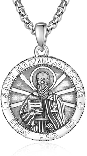 ADMETUS Medaglia sacra in argento 925, sacro amuleto collana protezione ciondolo gioielli regalo religioso per uomo con catene Rolo da 2,5 mm 22+2, Argento sterling, Nessuna pietra preziosa