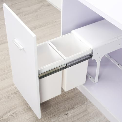 Cubo de Basura Extraíble Bajo Armario con (2x11L) Cubo de Basura, Cubo de Basura Extraíble Bajo Fregadero, Montaje Vinculado a la Puerta, Se Adapta a Armarios Bajos de 12« de Ancho X 20» de Fondo