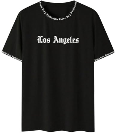 YOSUWOAI Oversized - Maglietta da uomo con scollo rotondo, a maniche corte, con grafica Los Angeles, lettere creative, estive, traspirante, per lo streetwear