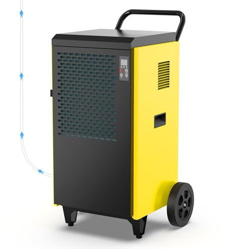 DAHTEC Industriel Déshumidificateur d Air Electrique (max. 70 L/jour), avec Pompe Intégrée et Vidange, Adapté aux Caves et Pièces Jusqu'à 200 m²/500 m³