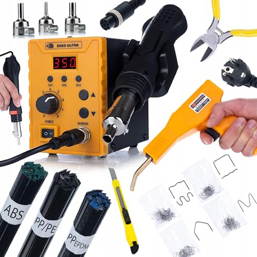 Rosfix Set 858D Ultra – varmluftslödstation och plastsvetsmaskin 700 W | 100–500 °C, 120 l/min, 3 munstycken | ABS/PP/PE svetstrådar | Reparationssats för plast