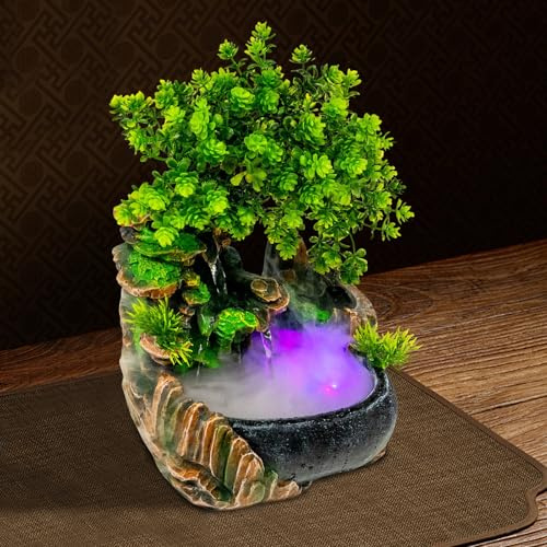 Fontana da interni con illuminazione a LED e nebbia cascata da desktop, fontana da tavolo, cascata da giardino, in resina, fontana da scrivania, Fridgestea per ufficio, decorazione della casa