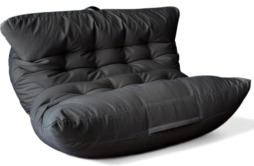 Aiire Pouf Poltrona Sacco di Design - Puff per Sedersi in Cotone con Imbottitura Inclusa - Bean Bag Chair per Salotto, Camera da Letto o Lettura - Pouffe Moderno XXL 2 Posti Nero