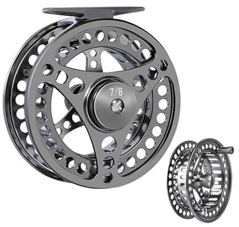 Moulinet de Pêche,Moulinet Moulinet de pêche à la Mouche 3/4 5/6 7/8 9/10 2+1BB Frein Max 8kg Léger Usiné CNC Grand Arbor Gauche/Droite + Bobine Rechange(7 8 Set)