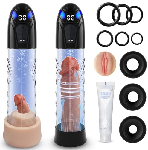 Electric Penis Pump Adult Sex Toys for Men Automatic Enlargers & Extend Pump for Men with 10 Erection Training Modes Male Masturbator Male Penis Pump Entender Pumps & Enlargers (6 Cock Rings)