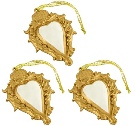 Baroni Home Set 3 Pendenti Sacro Cuore Ex Voto in Resina, Ciondolo Decorativo Bianco e Oro, Addobbo Natalizio Decorazione Albero di Natale, Idea Regalo Originale 7x10x1 cm
