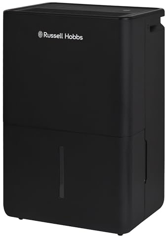 Russell Hobbs Dehumidifier 10 Litre/Day with Digital Display for Damp, Mould & Moisture in Home, Kitchen, Bedroom, Office, Caravan, Laundry Drying, 30m2 Room Coverage, Smart Timer, Black, RHDH1002B