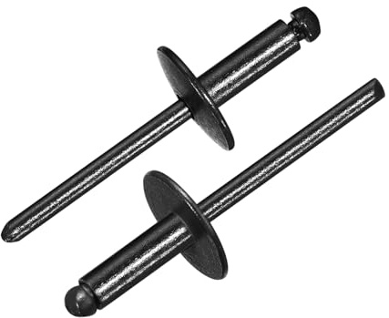 QUARKZMAN 100 Stück Blindnieten 3/16x1/2 Aluminium Nieten, Popnieten Mit Greifer Und Stahl Dorn Große Flansch Befestigungsnieten Für Metall Möbel Automotive Schwarz