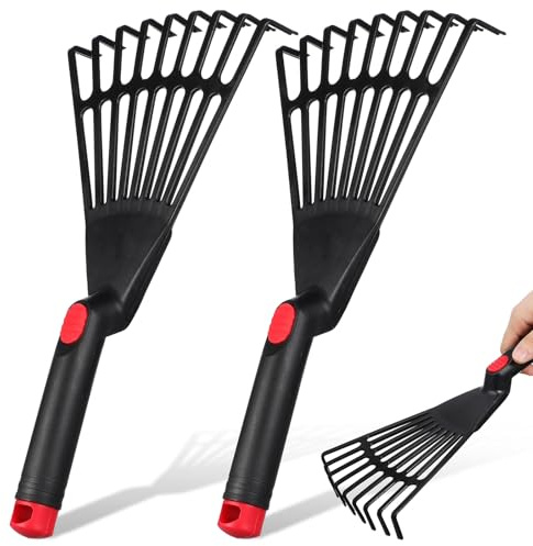 Homoyoyo Rastrillos de Jardín Prácticos y Duraderos para Césped y Hojas Muertas, Paquete de 2 Piezas Estructura Resistente y Material Plástico para Jardinería