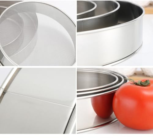 Healifty Set da 3 Setacci per Farina in Acciaio Inox 15cm 20cm 25cm, Colino a Maglia Fine per Polvere, Filtro per Cottura Torte e Pasticceria, Utensili Cucina per Panificazione