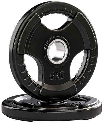 SPORTNOW Disques de Poids en Fonte, 3 Poignées avec Trous de Ø 50 mm Noir | Plaques de Poids 2 x 5 kg, Couverture en Caoutchouc, Ensemble Plaques d'Haltères, Musculation, Fitness, Gym, Noir