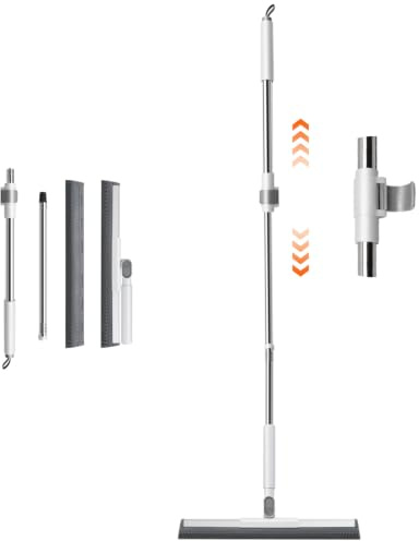 Cyiecweu Vattenskrapa, Utdragbar Duschskrapa med Stjälk, Duschskrapa Lång Stjälk, Golvskrapa för Badrumsgolv, Fönster, Spegel (Teleskopisk: 85-120 cm, Vit)