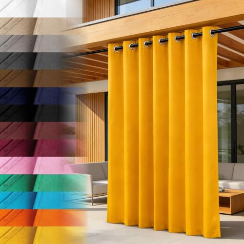 Lantigo Rideau Extérieur Jaune 155x220 cm imperméable Anti-UV Jardin | Polyester Oxford 500D coupe-vent résistant aux UV · 220 cm pour pergola & pavillon profonds · 14 couleurs & 9 hauteurs