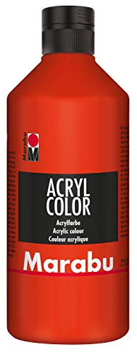 Marabu 12010075006 - Acryl Color zinnoberrot 500 ml, cremige Acrylfarbe auf Wasserbasis, schnell trocknend, lichtecht, wasserfest, zum Auftragen mit Pinsel und Schwamm auf Leinwand, Papier und Holz