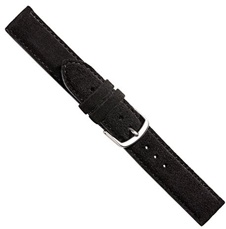 Uhrbanddealer Uhrenarmband Unisex 16mm, Ersatzband Venice, Kalbsleder Rauleder Schwarz matt, 244716s