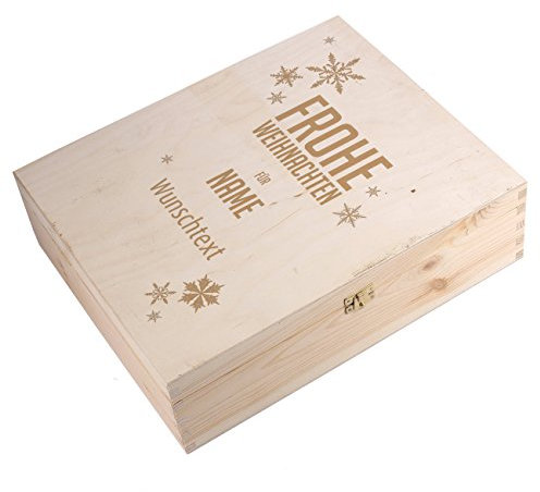 Herz & Heim® Flaschenverpackung zu Weihnachten für 3 Weinflaschen mit Gravur des Namens und Wunschtext