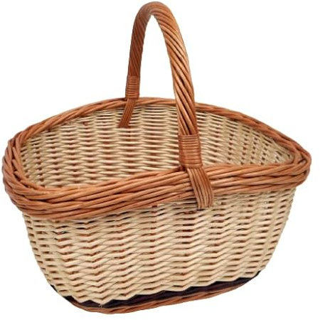 Panier rectangulaire osier blanc et buff avec anse Hollander