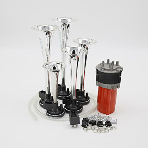 YIDA Air horn 12V 150db,car horn Chrome Zinc 5 Trumpet Musical car Horns Automotive relay Air Horn with Compressor for Any 12V Vehicles Trucks Lorries Trains Boats Cars Vans