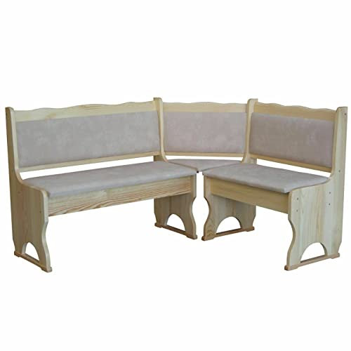 k koma Eckbank Kiefer Lackiert mit Polsterung MASSIVHOLZ ÖKOLEDER BEIGE (140 x 180)