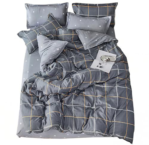 ED-Lumos Completo Copripiumino ４ Pezzi letto 90 cm Copripiumino in poliestere 150x200 cm Lenzuolo sopra 200x230 cm Fodera per cuscino 48x74 cm Poliestere Microfibra Plaid Grigio