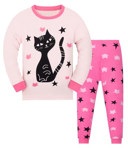 Tkiames Petit Filles Girafe Ensemble 2 Pièces Bien serré Coupe étroite Pyjama 100% Coton (Taille 1-10 Ans),Motif 4,4-5 ans