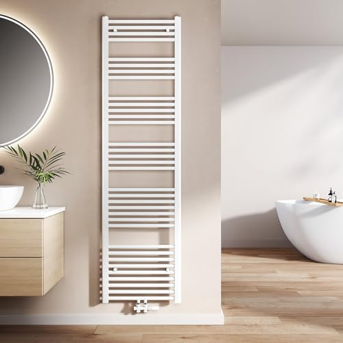 EMKE Badheizkörper Gerade 1800x500 mm - Handtuchheizkörper mit Mittelanschluss, Effizienter Handtuchwärmer Handtuchtrockner Heizkörper für Bad, Weiß, 739W