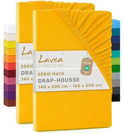 Lavea® 2er Pack Jersey Spannbettlaken 140/160x200cm – Goldgelb