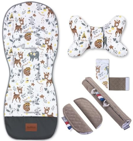 Bellochi Riduttore Passeggino Universale Materassino Passeggino Estivo - Copriseduta Passeggino Estivo Universale e Arioso con Cuscino Antishock - Cotone e Velluto - Bambi Dream