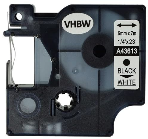 vhbw Schriftband-Kassette Ersatz für Dymo 43613 | D1 für Etiketten-Drucker 6mm Schwarz auf Weiß