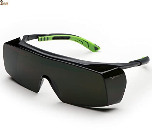 BricoLoco.com Gafas protección trabajo. Cubregafas seguridad protectoras para gafa graduadas. Gafas de soldar soldadura autógena. Cubre gafas Antiarañazos (Lente soldadura IR5)